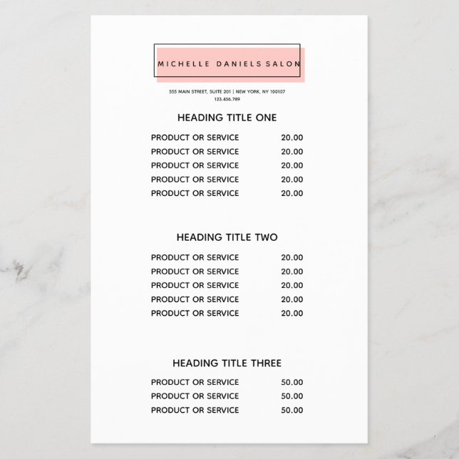 Feminine Logo | Pink | Spa  Pricing & Services Flyer (Front)