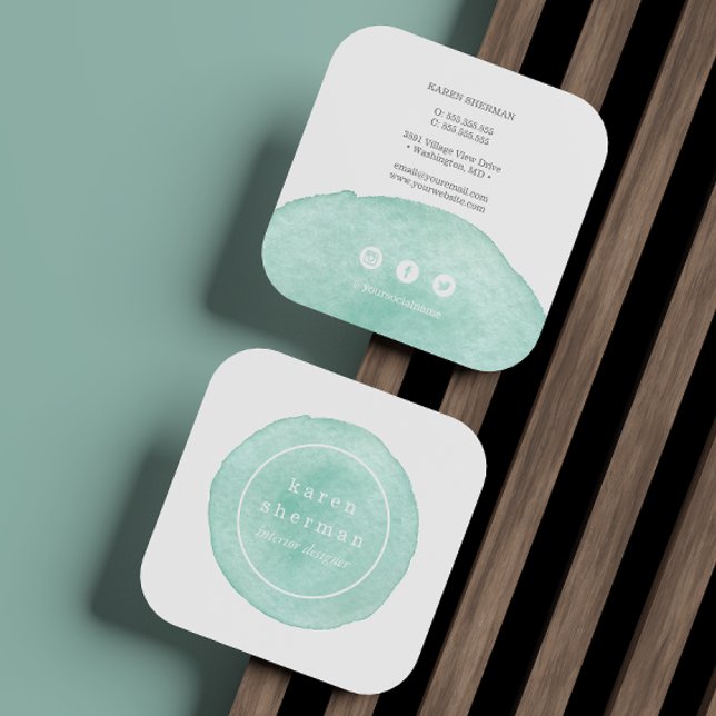 Feminine logo professional turquoise social media square business card (Creator Uploaded)
