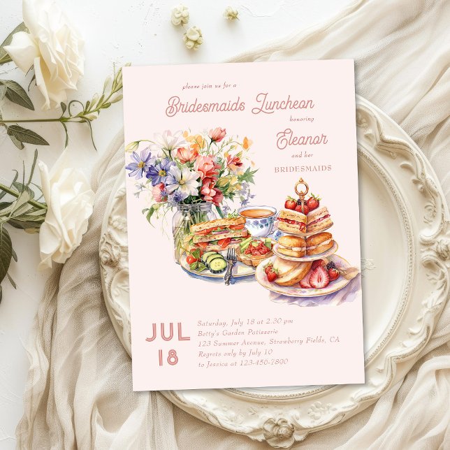 Feminine Lunch Tea Flowers Bridesmaids Luncheon Invitation (Bridesmaids Luncheon Invitation or Afternoon Tea with the Bride )