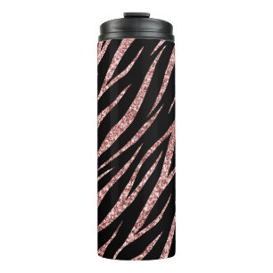 Feminine Luxury Black Rose Gold Classy Zebra Print Thermal Tumbler