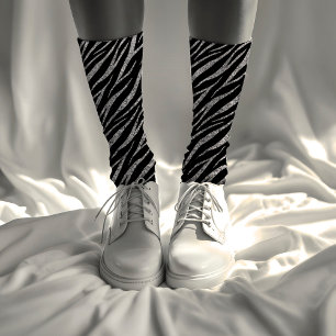 Feminine Luxury Black & Silver Classy Zebra Print Socks