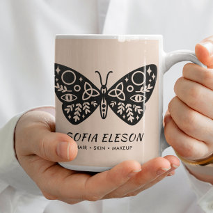 Feminine Minimal Blush Pink & Black Butterfly  Coffee Mug