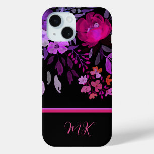 Feminine Modern Elegant Pink Purple Floral  iPhone 15 Case