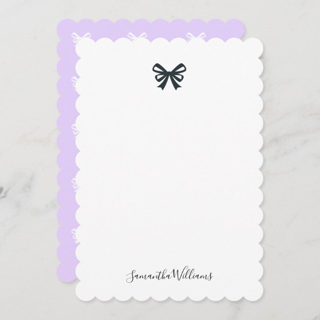Feminine Modern Girly Ribbon Bow Purple Chic Card (Front/Back)