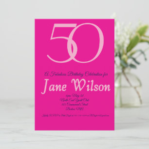 Feminine Modern Pink Navy 50th Fabulous Birthday Invitation