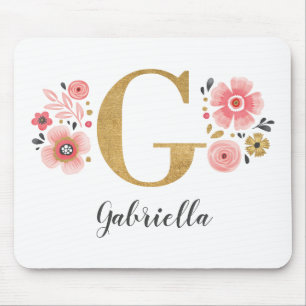 Feminine Monogram Initial Pink Gold Letter G Mouse Pad