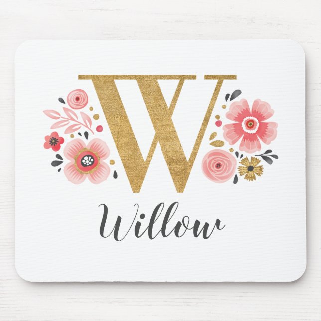 Feminine Monogram Initial Pink Gold Letter W Mouse Pad (Front)