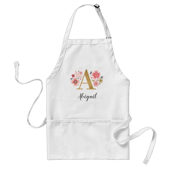 Feminine Monogram Pink Floral Letter A Chef Standard Apron (Front)