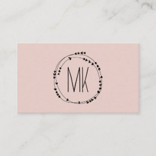 Feminine Monogram Pretty Wreath Girly Blush Pink Business Card