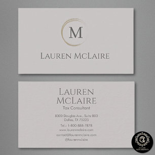 Feminine Monogram Taupe Grey Business Card