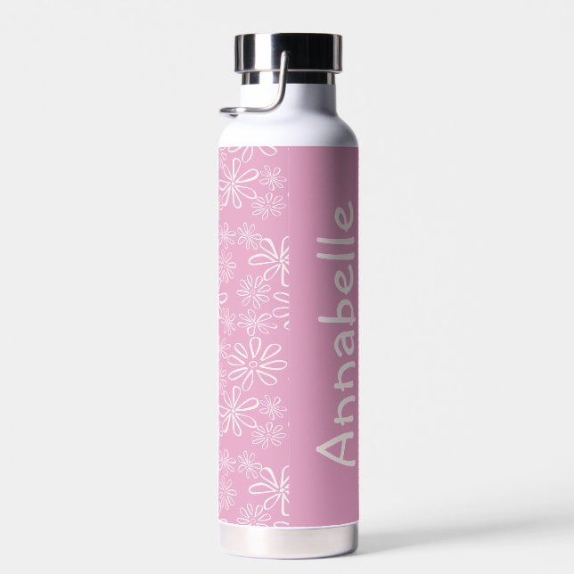 Feminine Name Pink Blush Flower Doodle Pattern Water Bottle (Right)