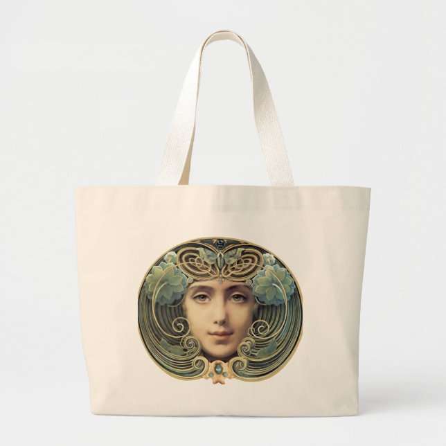 Feminine Nouveau Vintage Beauty Large Tote Bag (Front)