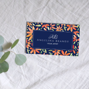 Feminine Orange Floral Blush Pink Business Card