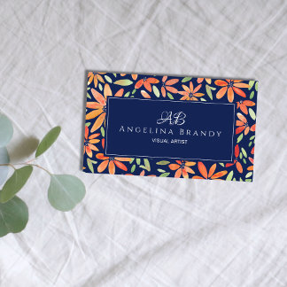 Feminine Orange Floral Blush Pink Business Card