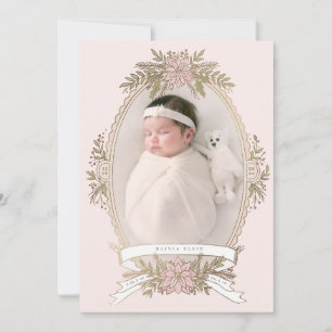 Feminine oval frame ribbon and holiday greenery