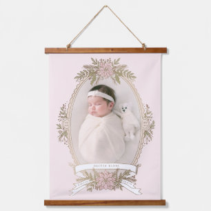 Feminine oval frame ribbon and holiday greenery  hanging tapestry