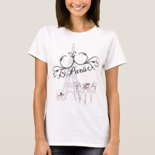 Feminine Paris Cafe with Eiffel Tower & Poodle T-Shirt
