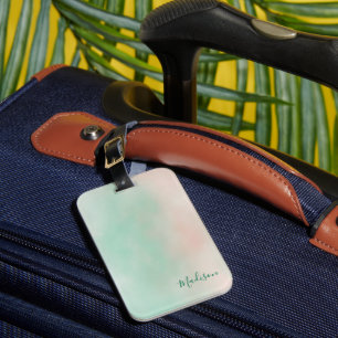 Feminine Pastel Pink Green Gradient Script Luggage Tag