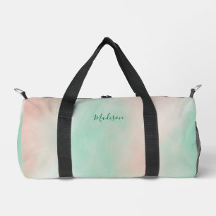 Feminine Pastel Pink Green Gradient Script Name Duffle Bag