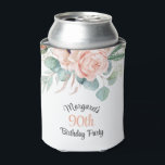 Feminine Pastel Watercolor Floral 90th Birthday Can Cooler<br><div class="desc">A beautifully feminine 90th birthday party can cooler to celebrate this special milestone birthday, this design features a lovely bouquet of watercolor poppies, roses, eucalyptus and trailing greenery in pastel beige, pink, green and blue-green. All of the text on this item can be edited, so you can change the birthday...</div>