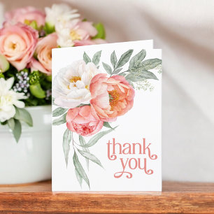 Feminine Peach Floral Thank You Card