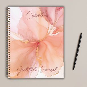 Feminine Peach Pink Gold Alcohol Ink Floral Notebook