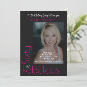 Feminine Photo Black and Pink 60 Fabulous Birthday Invitation