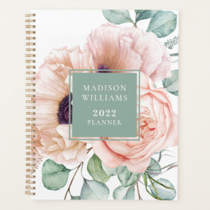 Feminine Pink and Beige Poppies Watercolor Floral Planner