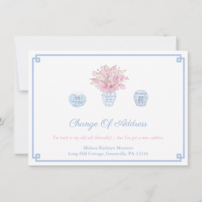 Feminine Pink And Blue Change Of Address Divorce  Announcement (Front)