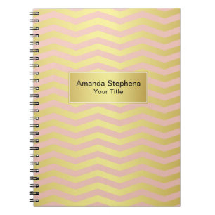 Feminine Pink and Gold Chevron Stripes Pattern Spiral Notebook