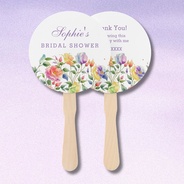 Feminine Pink Bright Roses Bridal Shower Thank You Hand Fan (Creator Uploaded)