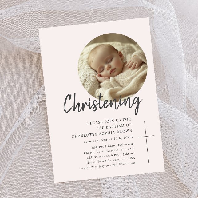 Feminine Pink Christening Girly Baby Photo Baptism Invitation (Creator Uploaded)