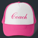 Feminine Pink Coach Hat<br><div class="desc">Feminine pink script trucker style hat for coach by Called.  Hat colour and style,  as well as font are customisable.</div>