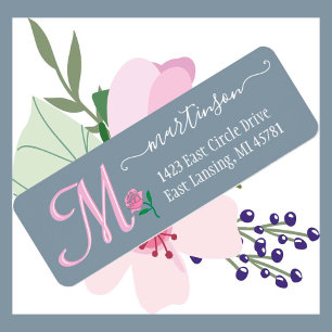 Feminine Pink Custom Monogram Swirl Return Address