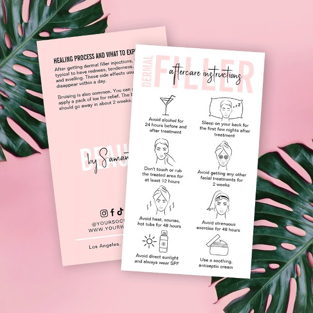 Feminine Pink Dermal Filler Aftercare Instructions Business Card (Creator Uploaded)