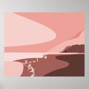 Feminine Pink Digital Art Beach Seascape Poster