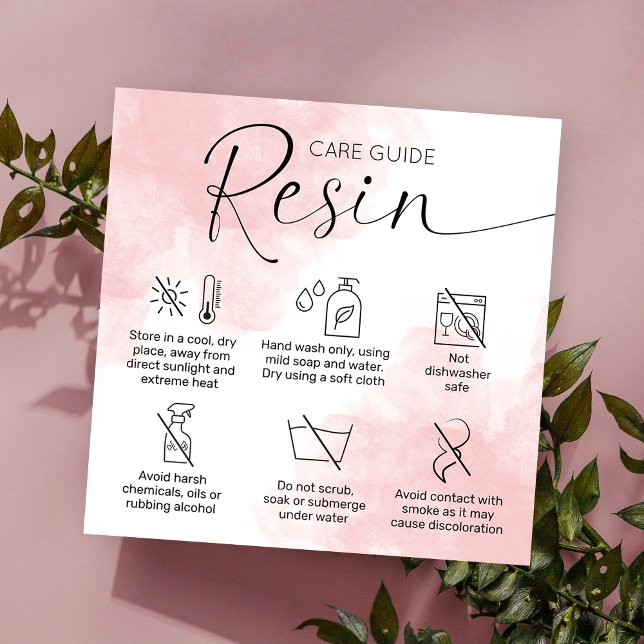 Feminine Pink Epoxy Resin Care Guide Thank You Square Business Card (Creator Uploaded)