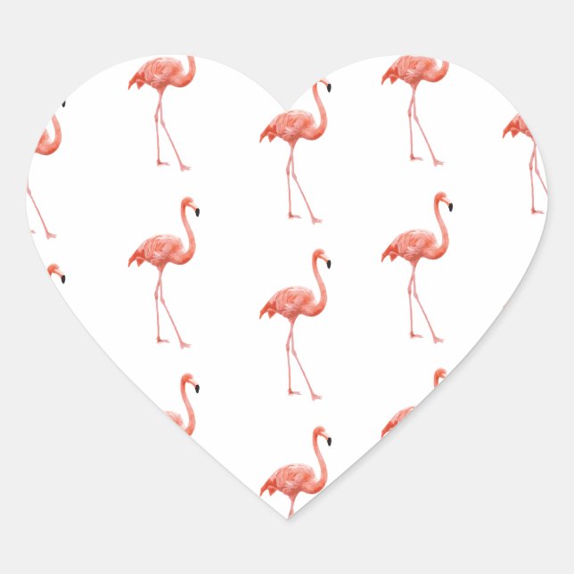 Feminine Pink Flamingo Pattern Heart Sticker (Front)