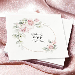 Feminine Pink Floral 80th Birthday Party Napkin