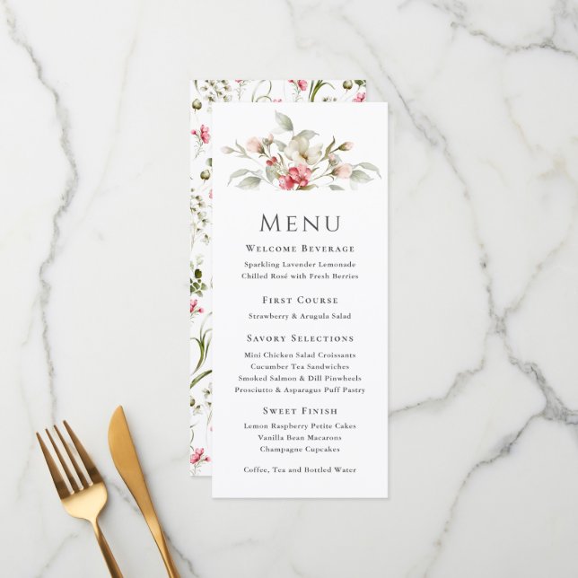 Feminine Pink Floral Event Menu (Front/Back In Situ)