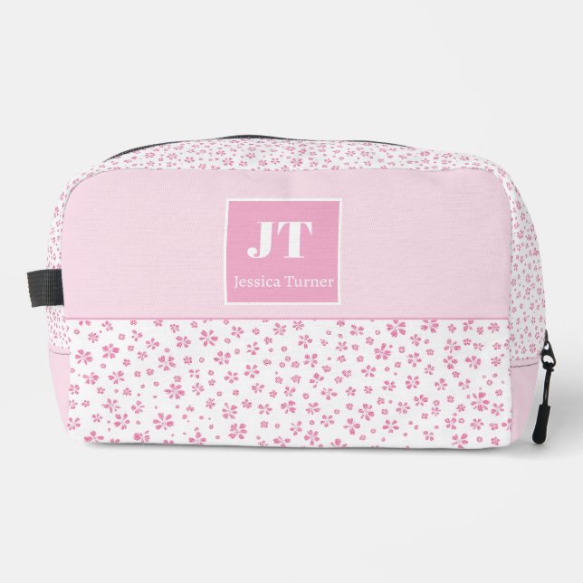 Feminine Pink Floral Personalized Name Initial Bag (Front)