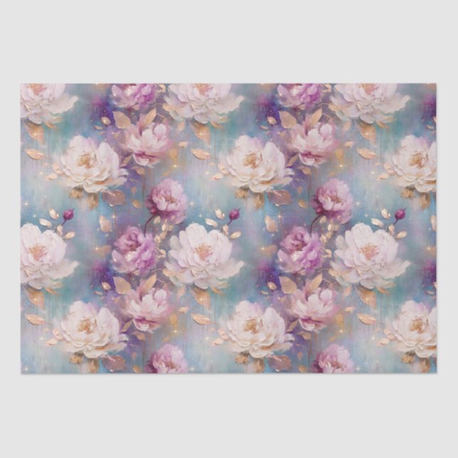 Feminine Pink Gold and White Floral Tissue Paper (Front)