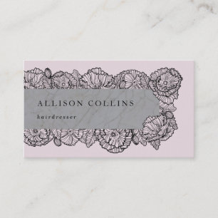 Feminine pink hand drawn flowers business card