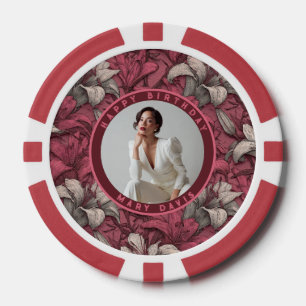 Feminine Pink Lilies Petal Birthday Celebration Poker Chips