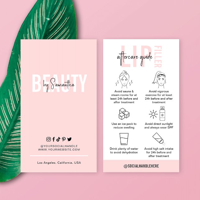 Feminine Pink Lip Filler Aftercare Instructions Business Card (Creator Uploaded)