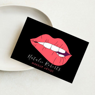 Feminine Pink Lips & Black Makeup Beauty Salon  Business Card