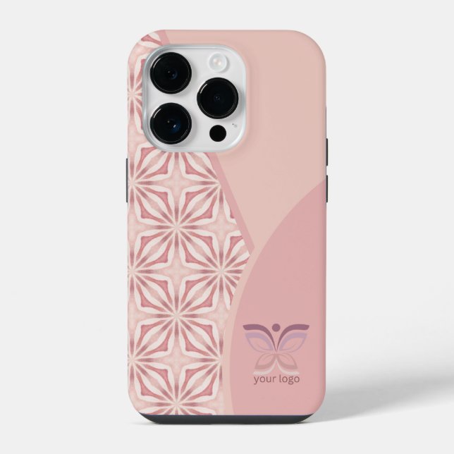 Feminine Pink Logo or QR Code Geometric Pattern iPhone Case (Back)