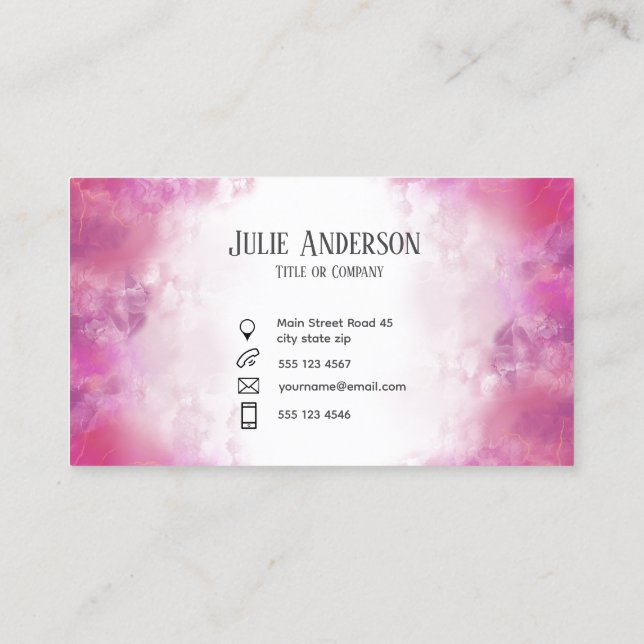Feminine Pink marble floating ink Business Card (Back)