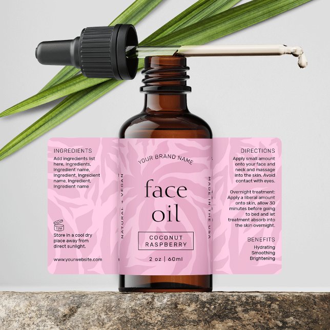 Feminine Pink Modern 2 OZ Cosmetic Bottle Label (Feminine pink cosmo bottle wrapper label design featuring subtle tropical background & custom text)