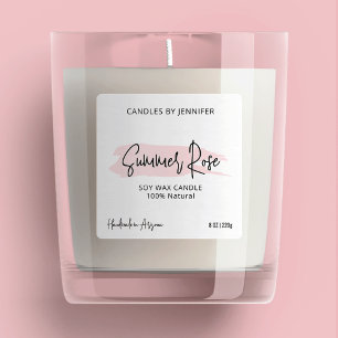 Feminine Pink Modern Script Candles Packaging Square Sticker